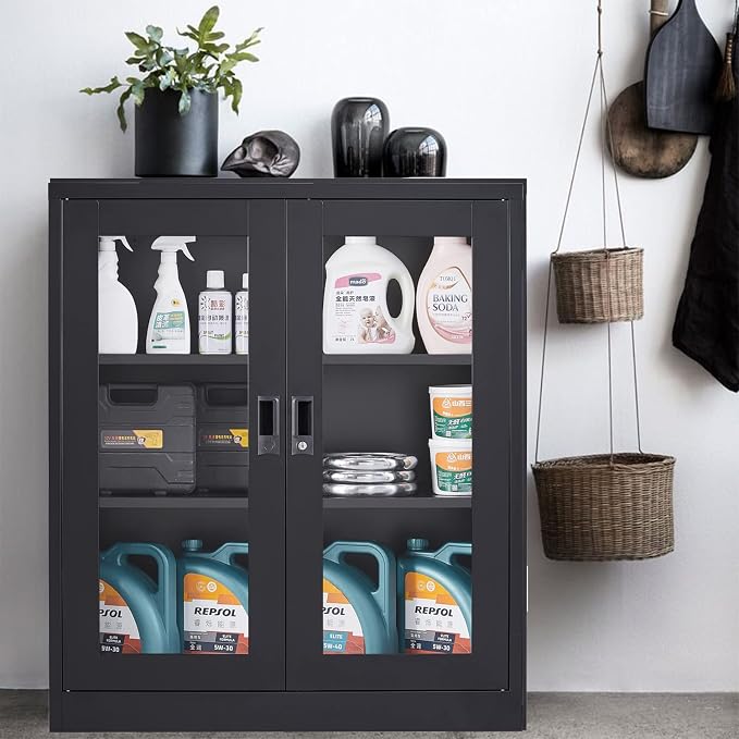 SISESOL Black Metal Storage Cabinet - Image 4
