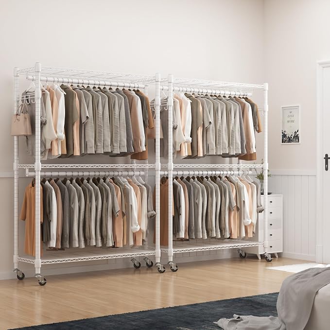 BATHWA Heavy Duty Garment Rack on Wheels, Rolling Clothes Racks - Image 6