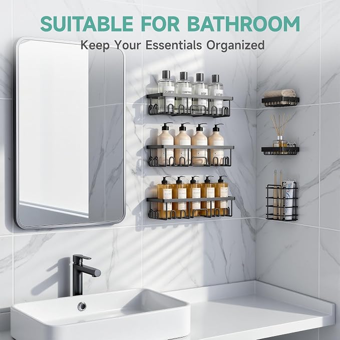 Veken Shower Caddy 6-Pack, Advanced Rustproof Design, No Drilling Adhesive - Image 5