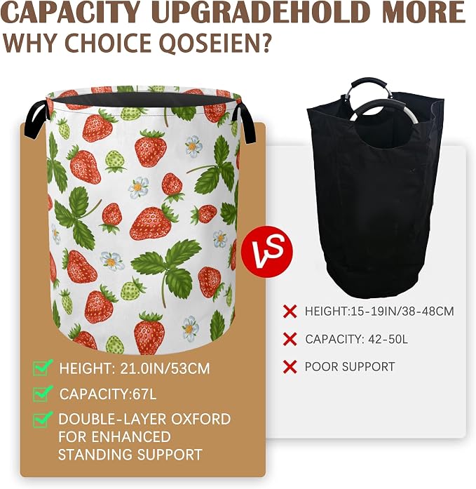 Strawberry Laundry Hamper, Collapsible Laundry Baskets, Flowers Leaf Dirty - Image 4