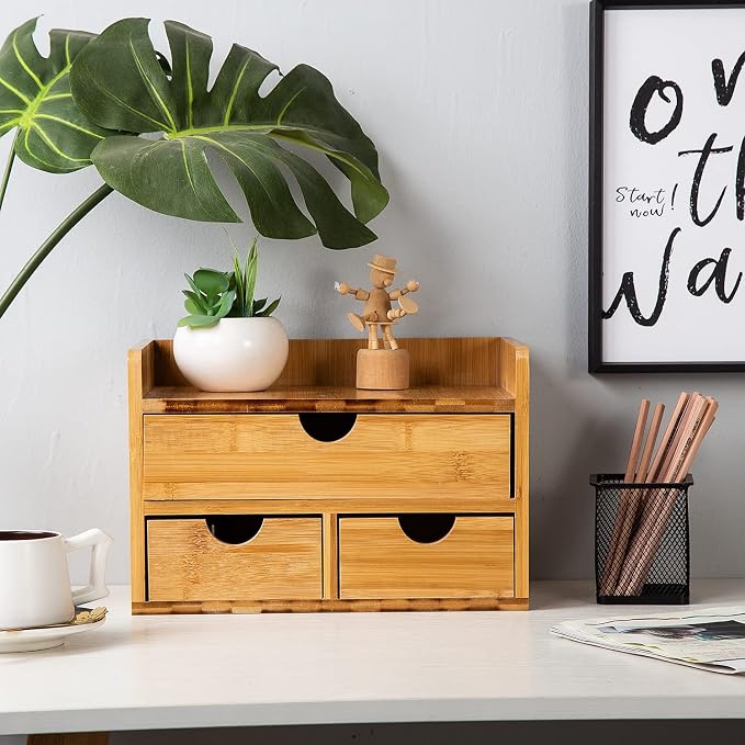 Rustic Distressed white 3-Tier Bamboo Desk Organizer - Image 2
