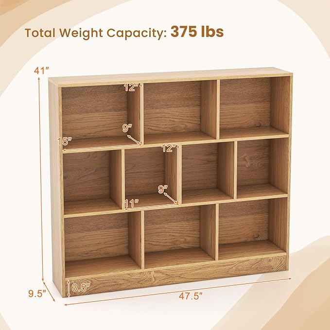 Giantex 10 Cube Bookcase, 4-Tier Freestanding Bookshelf w/ 10 Open Compartments - Image 2