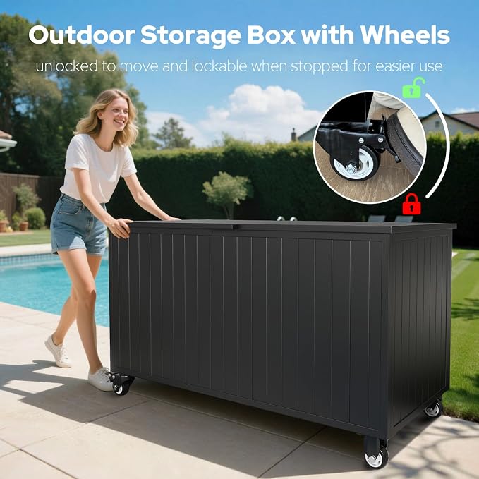 Outdoor Storage Box with Wheels 150 Gallon, Metal Deck Boxes Waterproof - Image 2