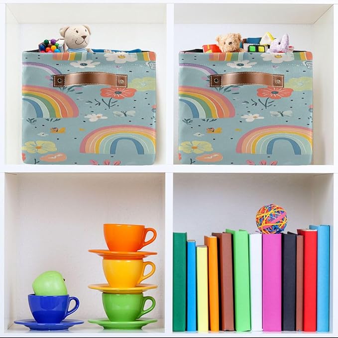 Cute Rainbows Flowers Storage Bins Box Foldable Shelf Basket - Image 6