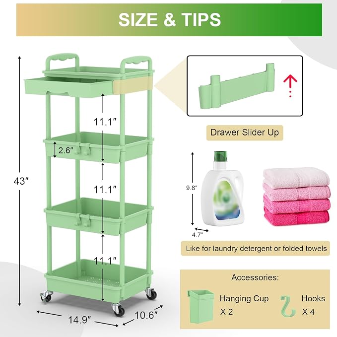Goovilla 4 Tier Rolling Utility Cart Organizer - Image 4