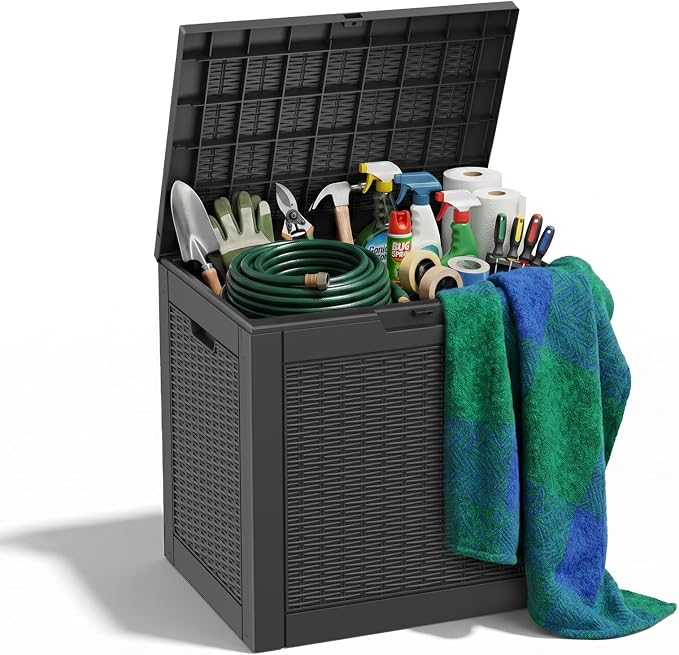 ROJIK 39 Gallon Resin Deck Box, Lockable Waterproof Weatherproof Outdoor by ROJIK