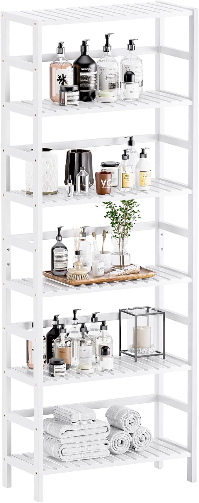 HITNET Bookshelf, 6-Tier Tall Bookcase Freestanding Bamboo Book Shelf Bathroom by HITNET