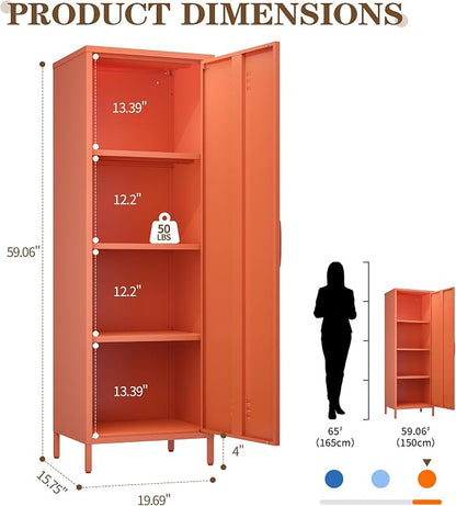 Metal Locker Storage Cabinets 59.06"H Orange Locking File Cabinets Kitchen Food - Image 3