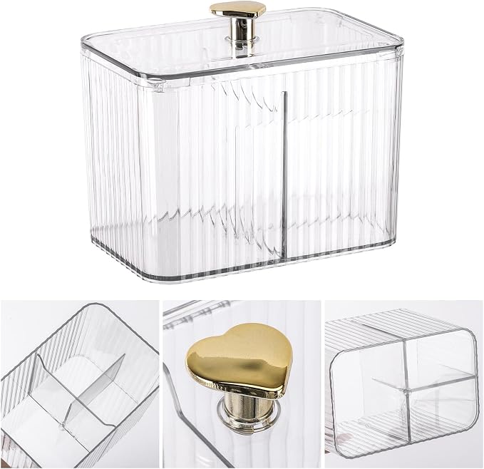 Tbestmax Qtip Holder Dispenser 3-Section Clear Bathroom Organizer Jar 3 Grids - Image 6