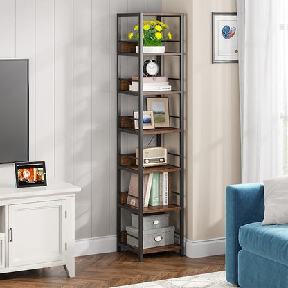 Tribesigns 6-Tier Corner Shelf, 75 Inch Tall Narrow Bookshelf Storage Rack | - Image 3