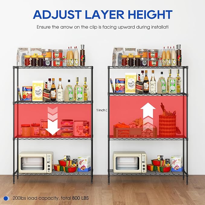FDW | 4-Tier Wire Shelf | 35" x 13" x 53" | Black | Storage Shelves - Image 5