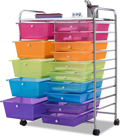 Giantex 15 Drawer Rolling Storage Cart Tools Scrapbook Paper Office School - Image 7