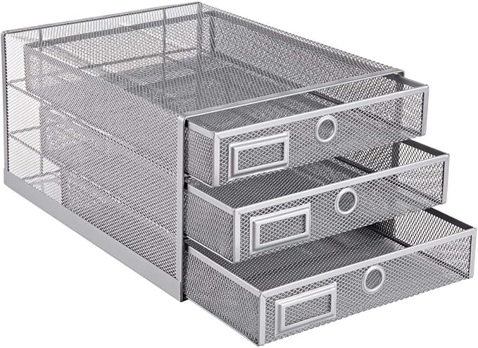 Annova Desk Organizer Wire Mesh 3 Tier Sliding Drawers Paper - Image 4