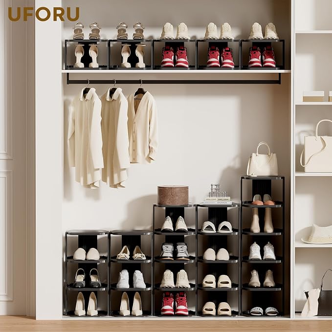 UFORU Vertical Shoe Rack, 9-Tier Plastic Stackable Storage Shelf - Image 8