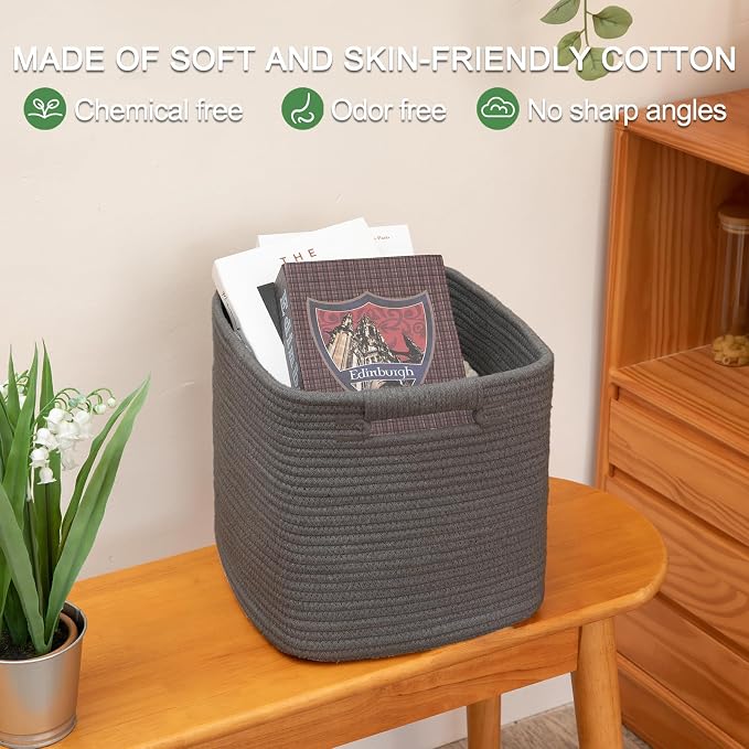 OIAHOMY Storage Cubes 11 Inch Storage Bins-3 Pack, Cotton Rope Woven Baskets - Image 5