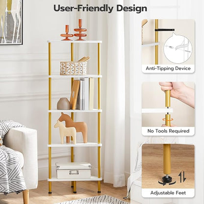 HOOBRO Corner Shelf Stand, Industrial 5-Tier Wall Corner Bookshelf - Image 5