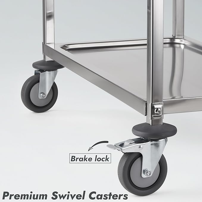 CURTA Stainless Steel Serving Trolley, Rolling Casters Brake Wheel, Commercial - Image 6