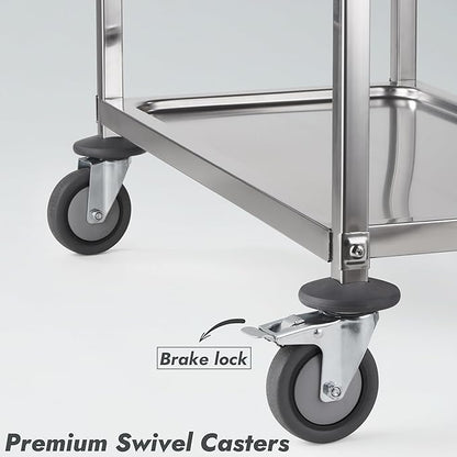 CURTA Stainless Steel Serving Trolley, Rolling Casters Brake Wheel, Commercial - Image 6