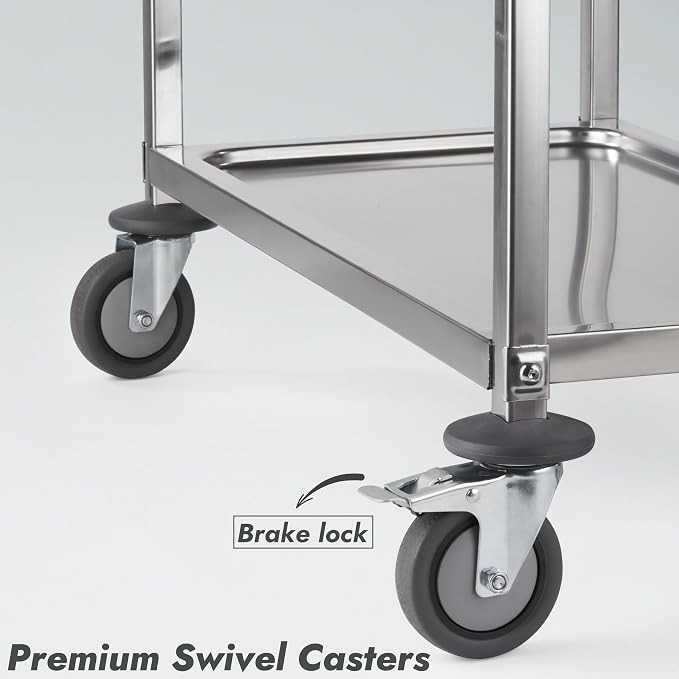 CURTA Stainless Steel Serving Trolley, Rolling Casters Brake Wheel, Commercial - Image 6