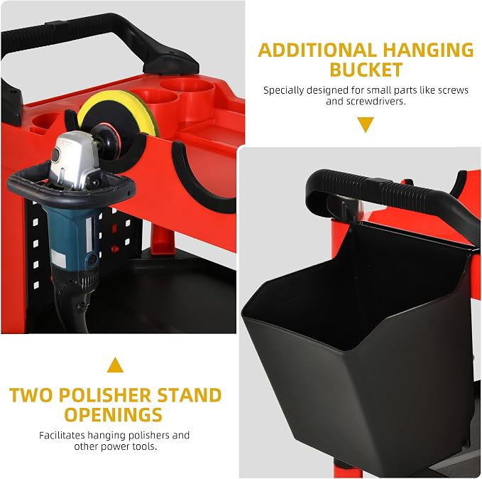DWVO Auto Detailing Cart with Wheels, 3-Tier Rolling Tool Organizer with 2 - Image 5