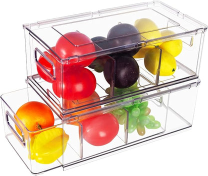 2 Pack Kitchen Storage Drawers Stackable Refrigerator Organizer Bins by Abiudeng