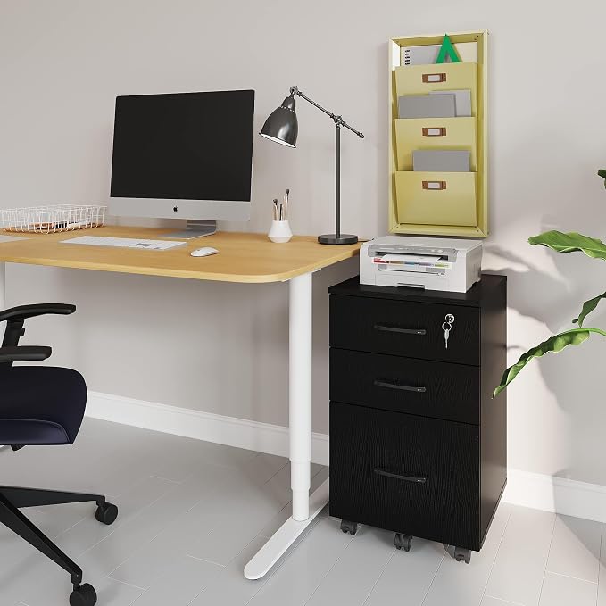 File Cabinet with Lock, 3 Drawer Wood Rolling Filing Cabinets Under Desk - Image 3