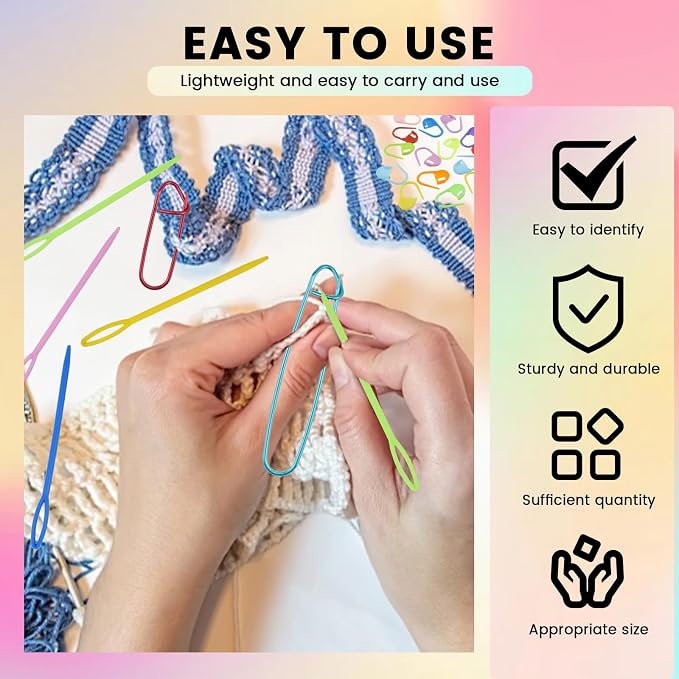 12Pcs Knitting Stitch Holder Set, 6Size Aluminum Needle Crochet Yarn Stitch - Image 5