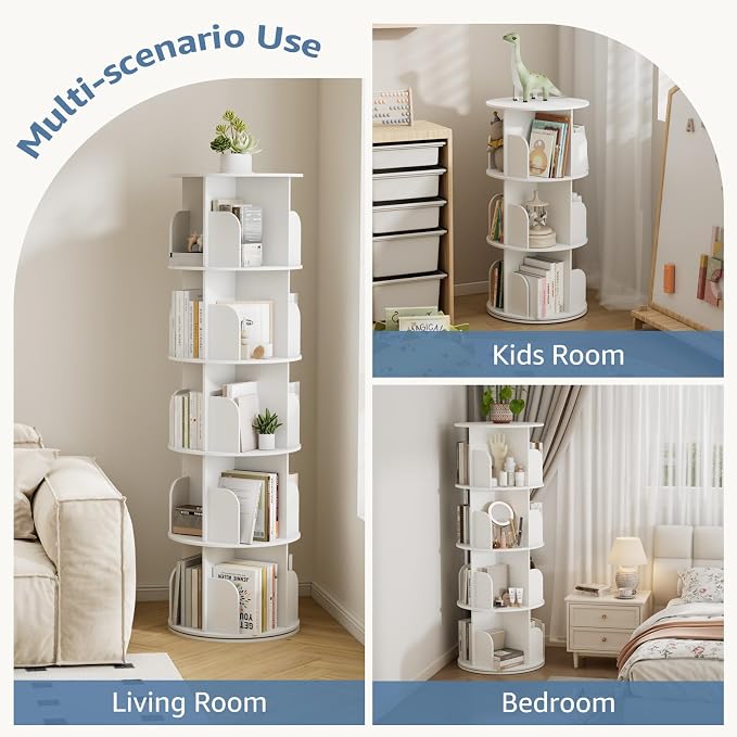 DUMOS 3 Tier Rotating Bookshelf Tower, Study Spinning Bookshelf - Image 7