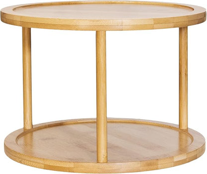 TB Home Two-Tier Bamboo Wood Lazy Susan Organizer Kitchen Turntable - Image 4