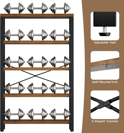 5-Tier 39.37" Wide Heavy Duty Bookshelf, Industrial Wood and Metal Bookshelf - Image 4