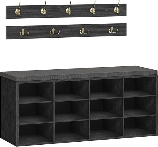 HOOBRO Shoe Storage Bench with Cushion, 39.4" L Entryway Bench with 12 Cubbies by HOOBRO