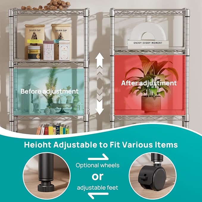 SINGAYE 4 Small Shelves Storage Shelf Wire Shelving Unit Metal Shelf Adjustable - Image 5