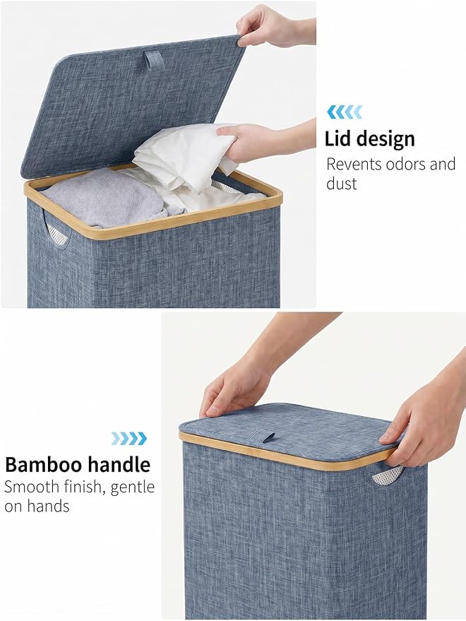 iEGrow Laundry Basket with Lid, 110L Large Laundry Hamper with Banboo Handle - Image 4