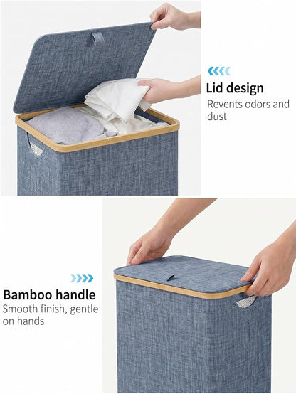 iEGrow Laundry Basket with Lid, 110L Large Laundry Hamper with Banboo Handle - Image 4