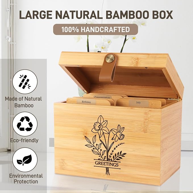 Large Bamboo Greeting Card Organizer Box - Image 3