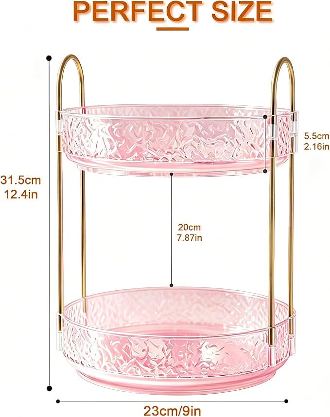 Fangoo 2 Tiers Pink Rotating Makeup Organizer - Image 2