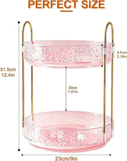 Fangoo 2 Tiers Pink Rotating Makeup Organizer - Image 2