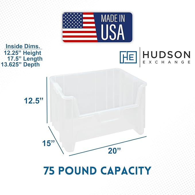Hudson Exchange 20" x 15" x 12.5" Plastic Giant Stackable Hopper Bin Container - Image 2