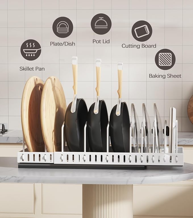 Pull Out Pots and Pans Organizer Under Cabinet, Expandable Sliding Lid Holder - Image 8