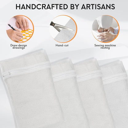 4 Piece White Small, Durable Organic Cotton Mesh Laundry Bag - Image 3