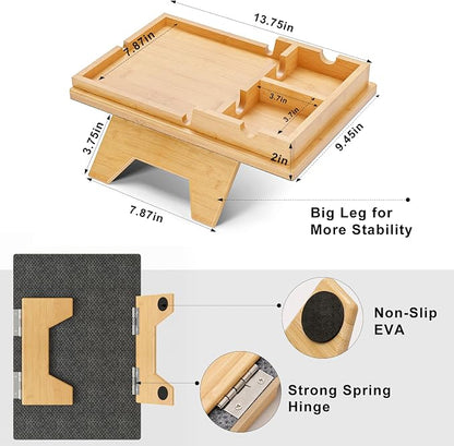Bamboo Couch Cup Holder Tray - 2 in 1 Couch Armrest Table - Sofa Armchair Caddy - Image 8