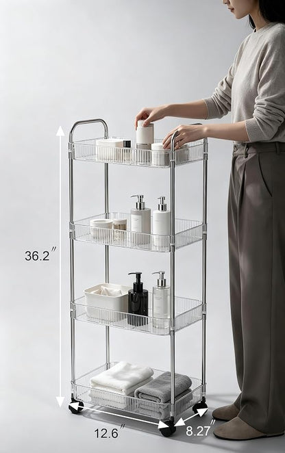 Sooyee Clear 4-Tier Plastic Rolling Utility Cart - Image 6
