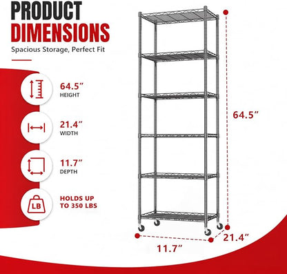 REGILLER 6 Wire Shelving Steel Storage Rack Adjustable Unit Shelves - Image 2