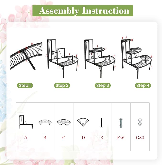 Plant Pot Stand Shelf, 3 Tier Flower Quarter Display Rack, Metal Succulent - Image 9