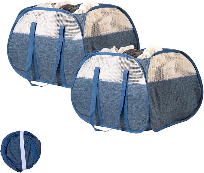 Collapsible Laundry Basket, 90L Tear Proof Mesh Pop-up Hamper 2PCS | Foldable by HEDONLEE