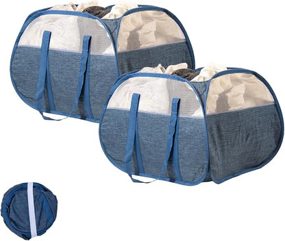 Collapsible Laundry Basket, 90L Tear Proof Mesh Pop-up Hamper 2PCS | Foldable by HEDONLEE
