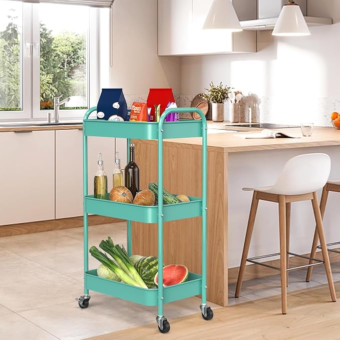 3-Tier Rolling Cart, Metal Utility Storage Carts - Image 3