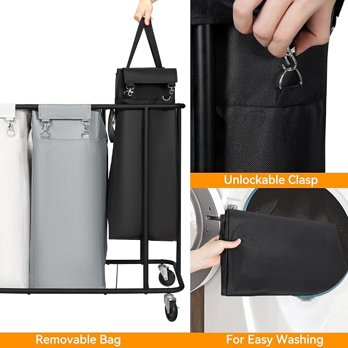 WOWLIVE Laundry Hamper with Wheels 260L Rolling Laundry Basket 3 Section - Image 5