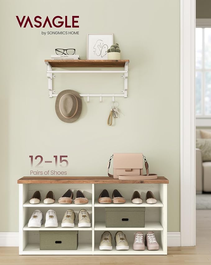 VASAGLE Shoe Bench, Storage Bench, 6 Compartments, Adjustable Shelves, - Image 2