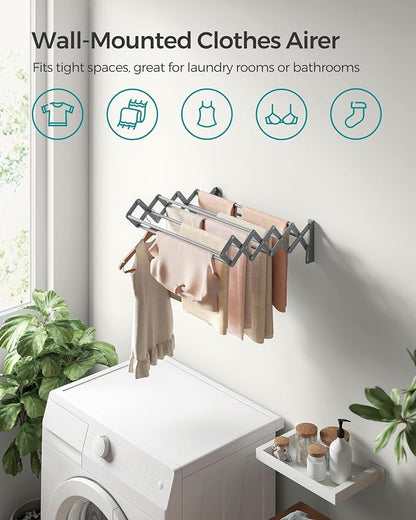 SONGMICS Clothes Drying Rack, Wall-Mounted Drying Rack Clothing, Small - Image 3